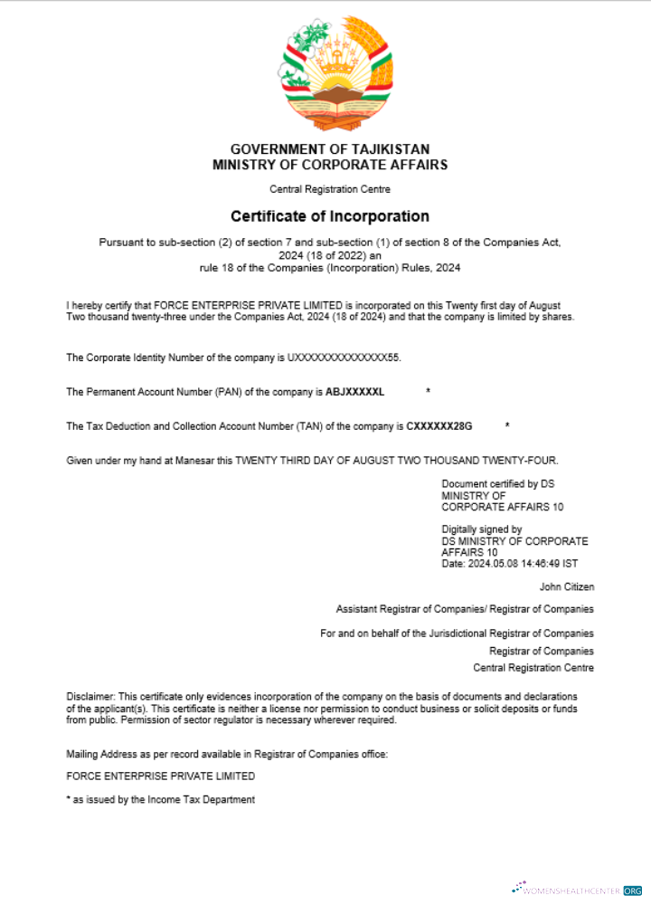 Tajikistan business registration certificate Word and PDF template (1)